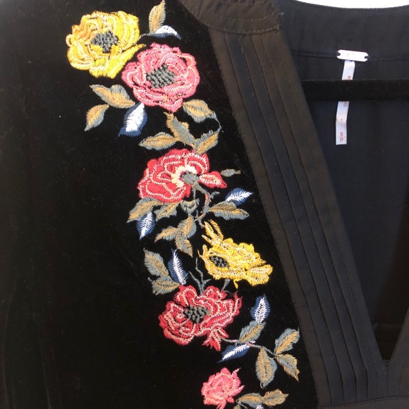 Free People Velvet Emroidered Black Boho Dress - Picture 2 of 4